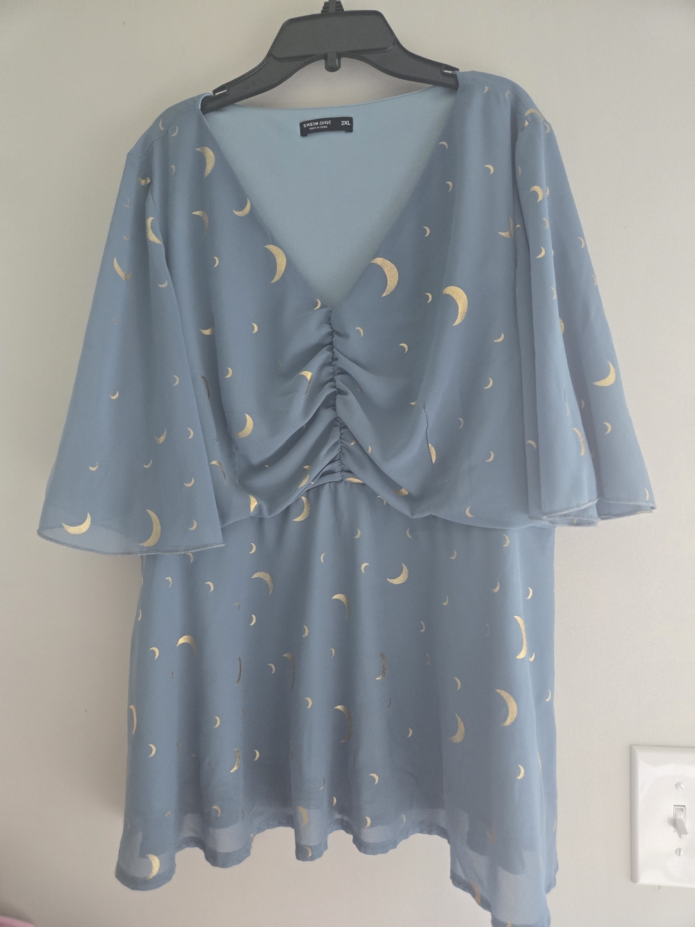 Shein Curve Blue Moonprint Ruched V-Neck Dress 2x